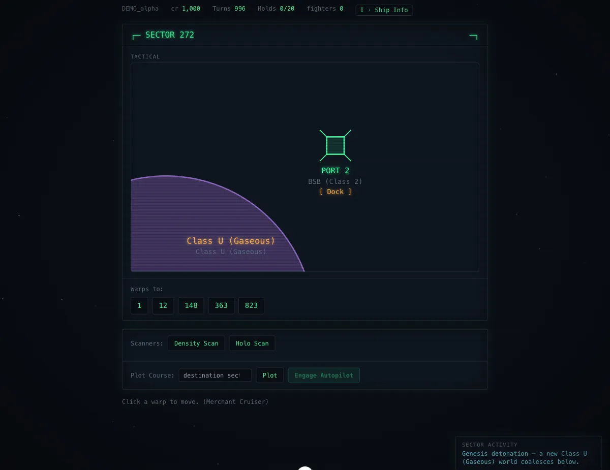 Exploring a sector with a gaseous planet — a fresh Genesis detonation, per the sector activity feed