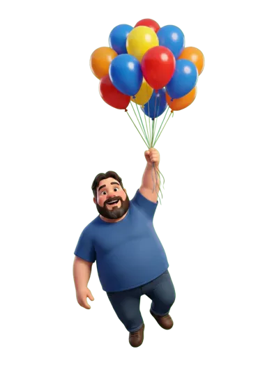 Floating figure with balloons